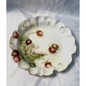 Antique CFH GDM France Porcelain Plate Scalloped Edges & Strawberry Design 8.5"